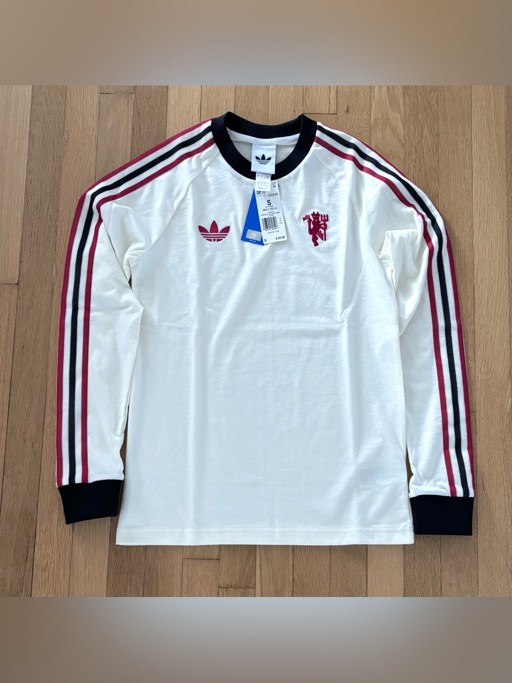 Adidas Manchester United OG LS T-Shirt Small Off White JZ2235 NWT Retro Trefoil